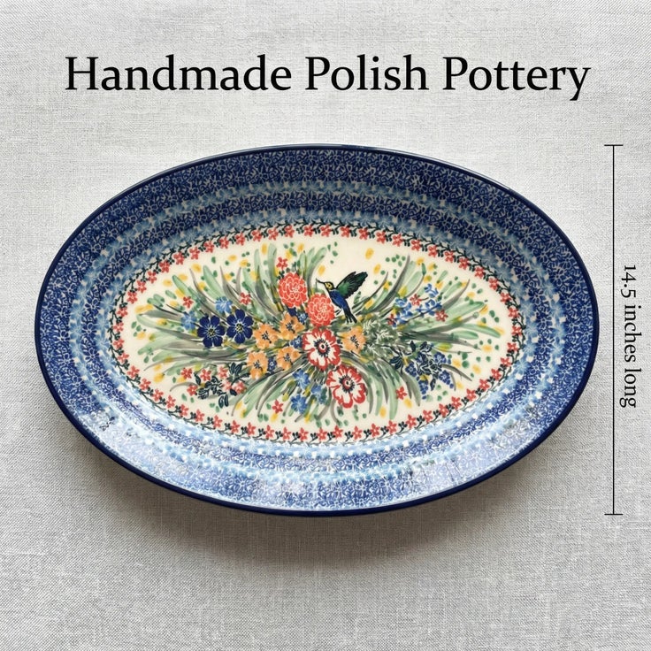 Detail image of Ceramika Artystyczna Hummingbird Large Serving Piece — Polish Pottery