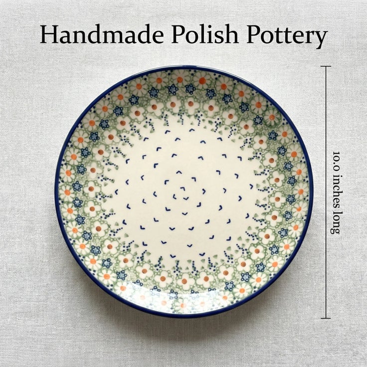 Detail image of Manufaktura Green Daisy Dining Plates & Bowls — Polish Pottery
