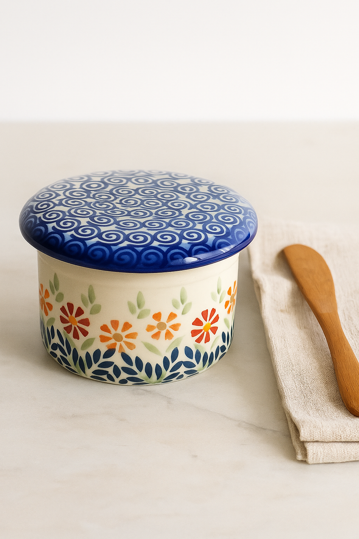 Detail image of Manufaktura Garden Bouquet Butter Dish — Polish Pottery