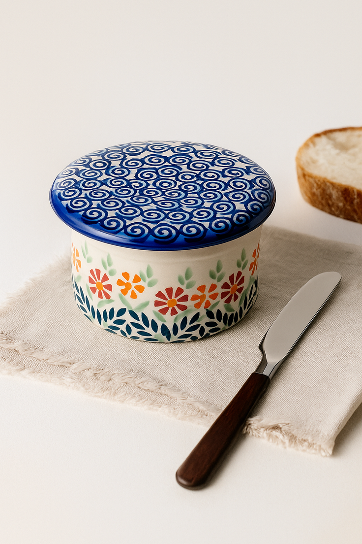 Detail image of Manufaktura Garden Bouquet Butter Dish — Polish Pottery