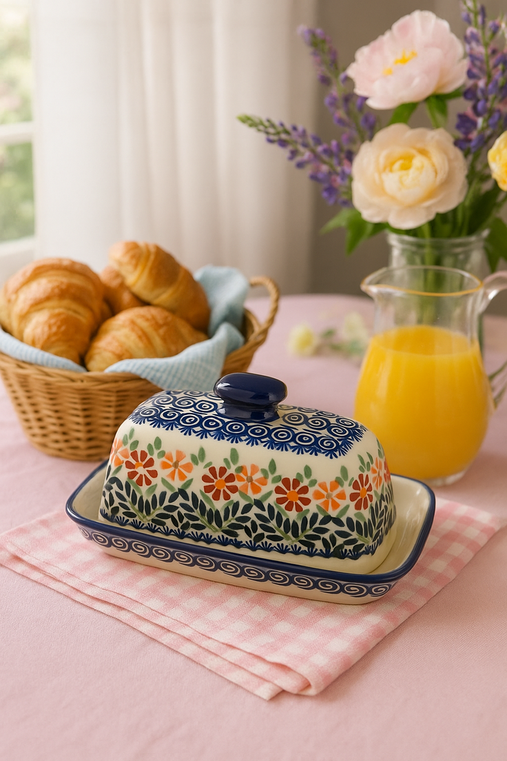Detail image of Manufaktura Garden Bouquet Butter Dish — Polish Pottery