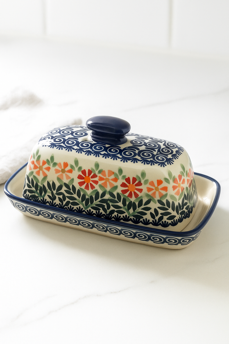 Detail image of Manufaktura Garden Bouquet Butter Dish — Polish Pottery