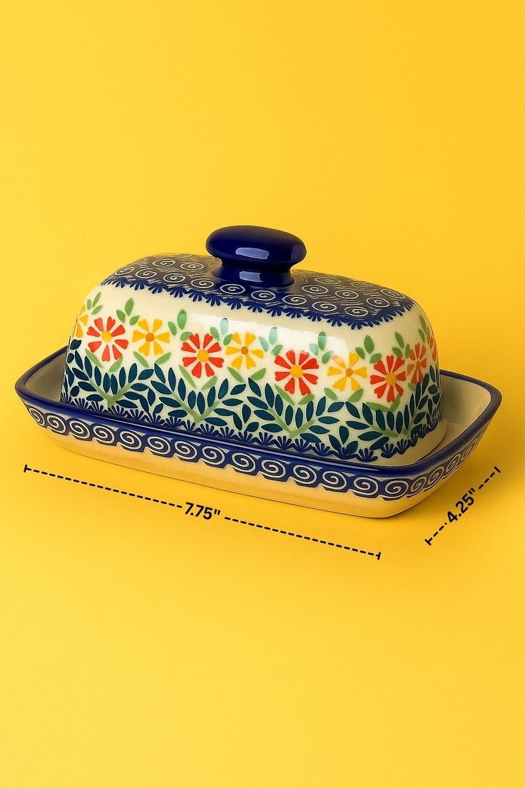 Detail image of Manufaktura Garden Bouquet Butter Dish — Polish Pottery