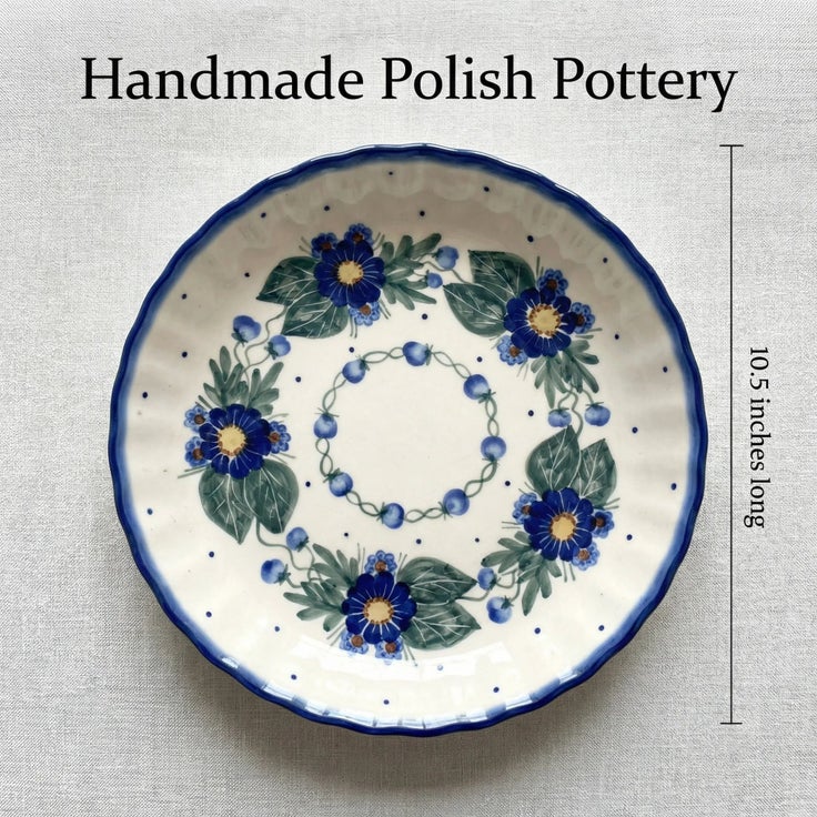 Detail image of WR Unikat Forget Me Not Pie Plate — Polish Pottery