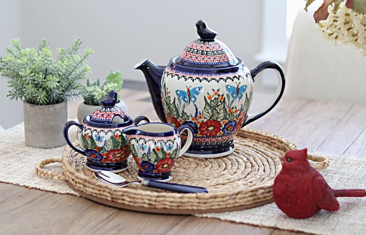 Zaklady Floral Butterfly Teapot — Polish Pottery