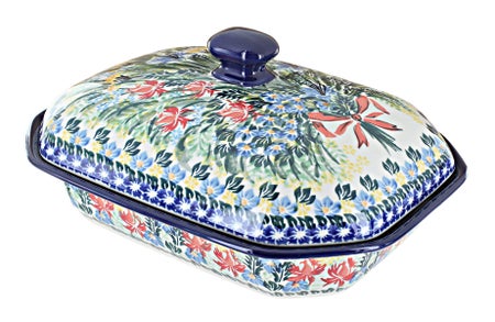 Ceramika Artystyczna Day Lily Bouquet Medium Bakeware — Polish Pottery