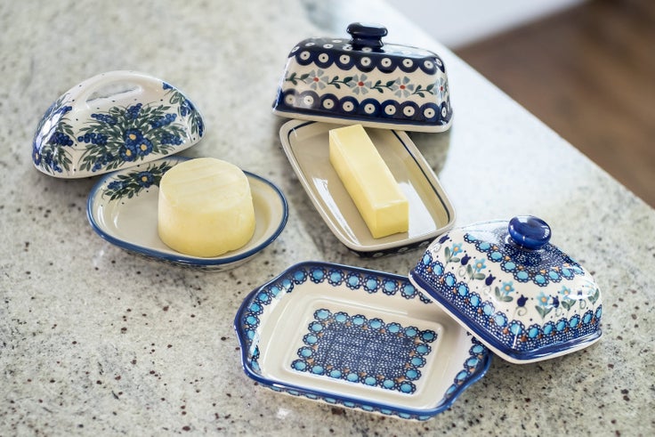 Detail image of Manufaktura Blue Violet Butter Dish — Polish Pottery