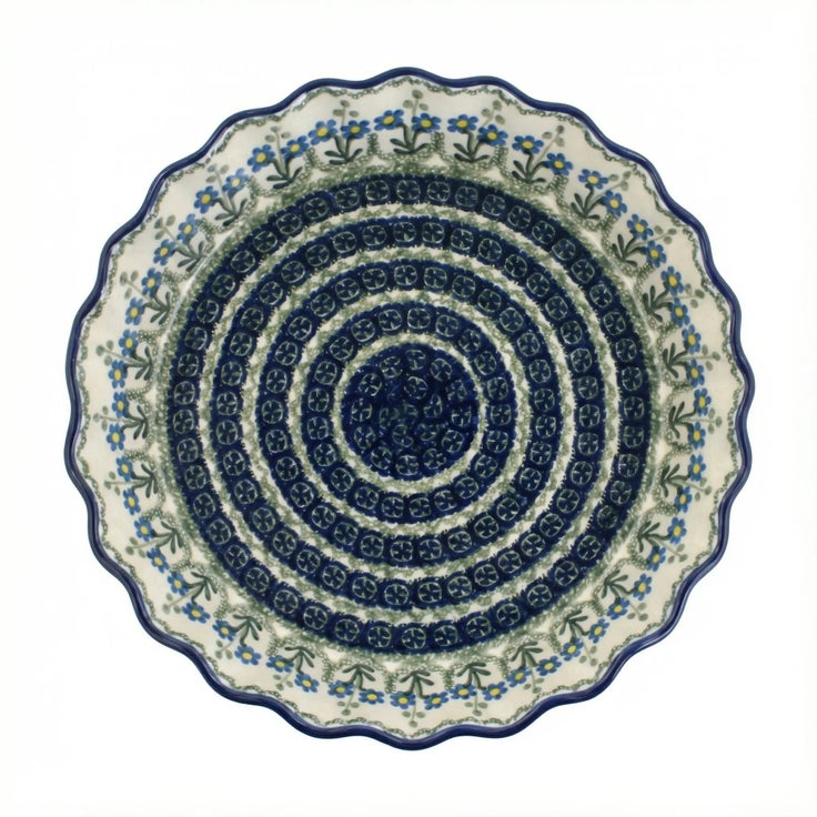 Detail image of Ceramika Artystyczna Blue Posy Pie Plate — Polish Pottery