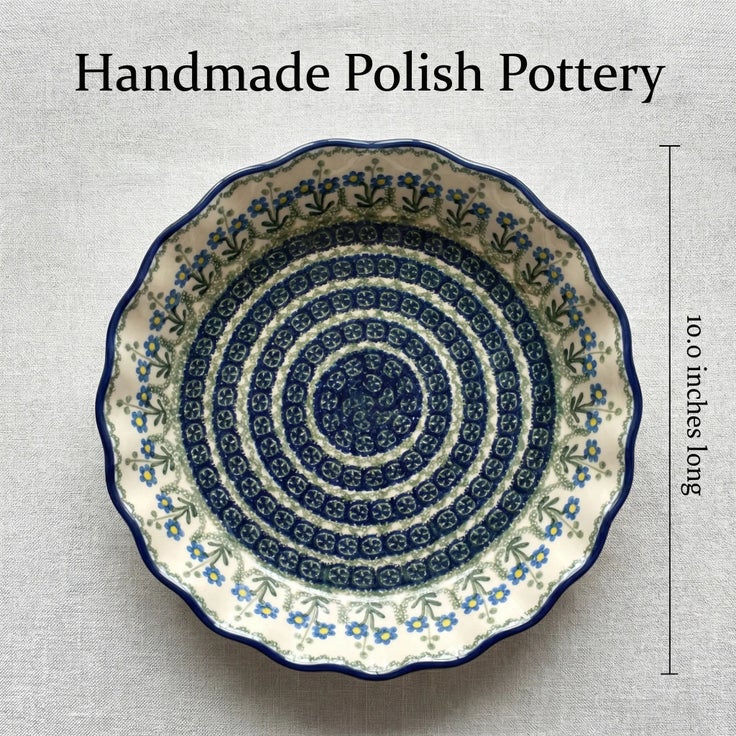 Detail image of Ceramika Artystyczna Blue Posy Pie Plate — Polish Pottery