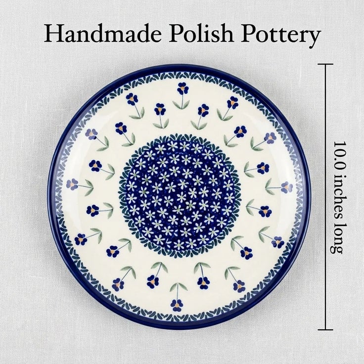 Detail image of Manufaktura Blue Daisy Dining Plates & Bowls — Polish Pottery