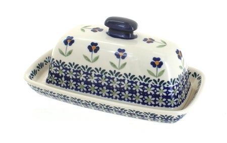 Manufaktura Blue Daisy Butter Dish — Polish Pottery