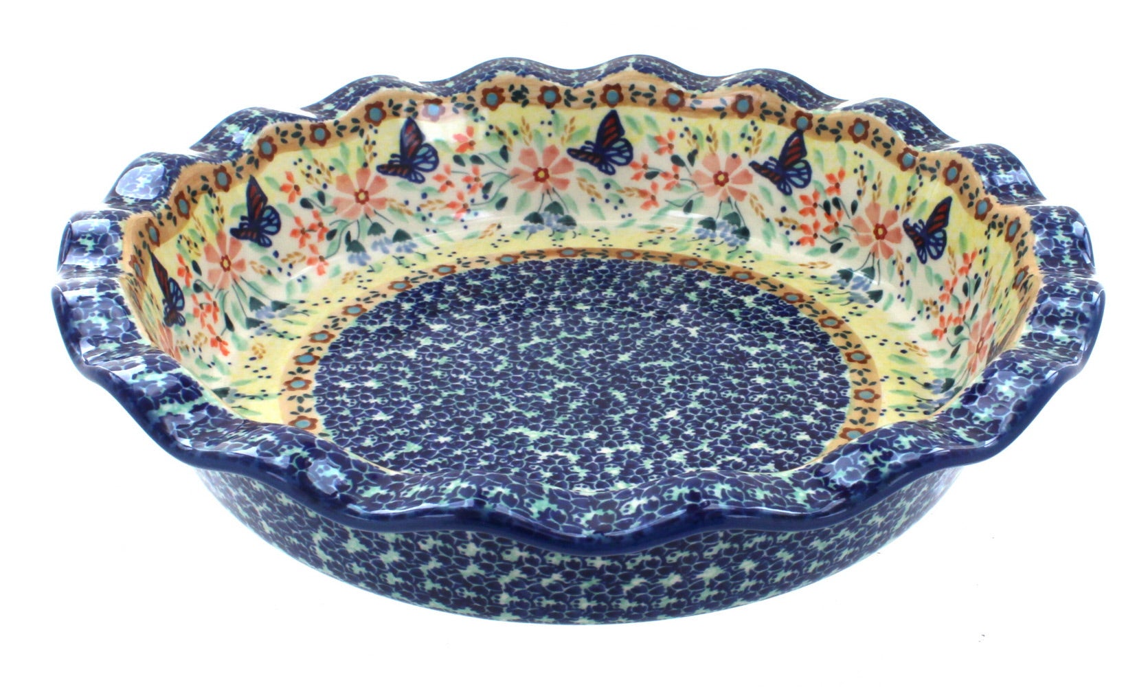 Manufaktura Blue Butterfly Pie Plate — Polish Pottery