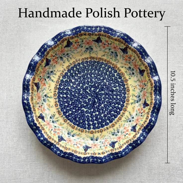 Detail image of Manufaktura Blue Butterfly Pie Plate — Polish Pottery