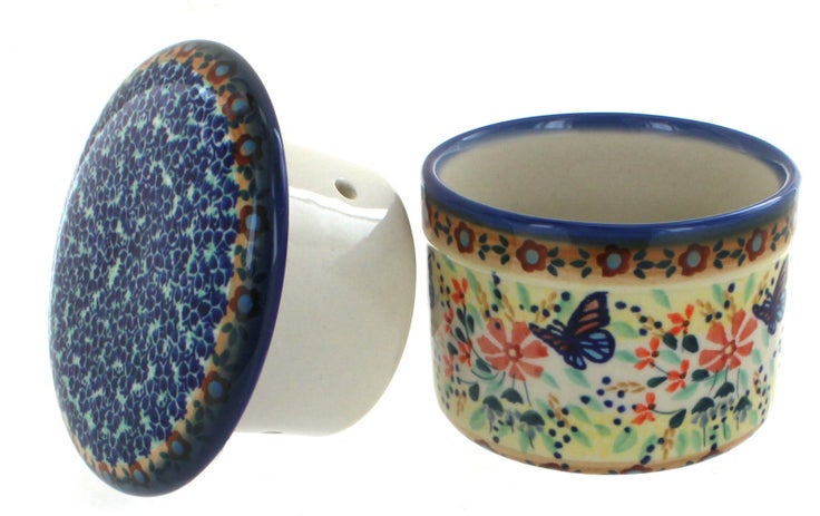 Detail image of Manufaktura Blue Butterfly Butter Dish — Polish Pottery