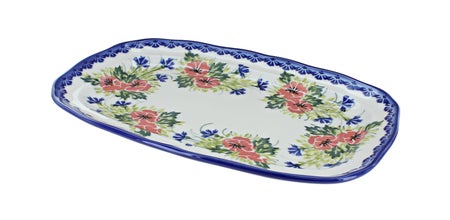 WR Unikat Cherry Red Bouquet Medium Serving Piece — Polish Pottery