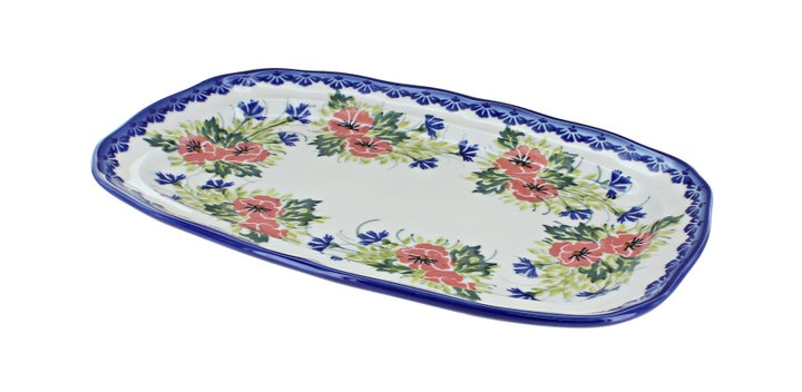 WR Unikat Cherry Red Bouquet Medium Serving Piece — Polish Pottery
