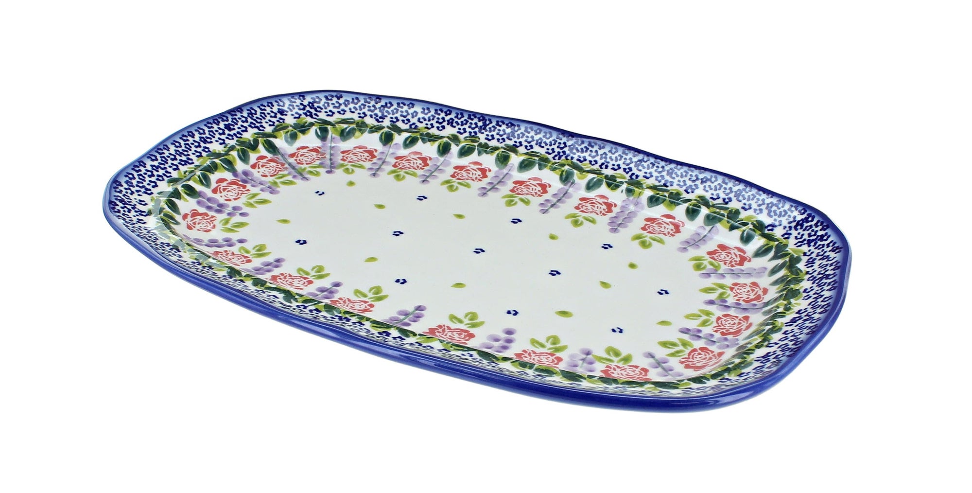 WR Unikat Roses Are Red Medium Serving Piece — Polish Pottery