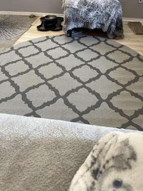 Customer photo for review titled "grey patterned rug ensemble"