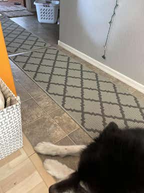 Customer photo for review titled "grey patterned rug ensemble"
