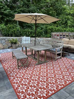 Customer photo for review titled "Outdoor Lattice Rug"