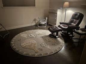 Customer photo for review titled "Whimsy round rug so adorable"