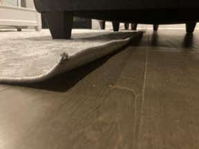 Customer photo for review titled "Lovely neutral soft rug that doesn’t lay flat"