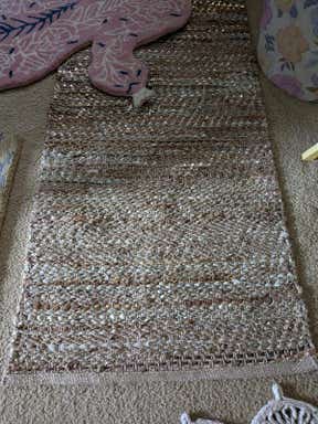 Customer photo for review titled "Metallic leather and jute runner"