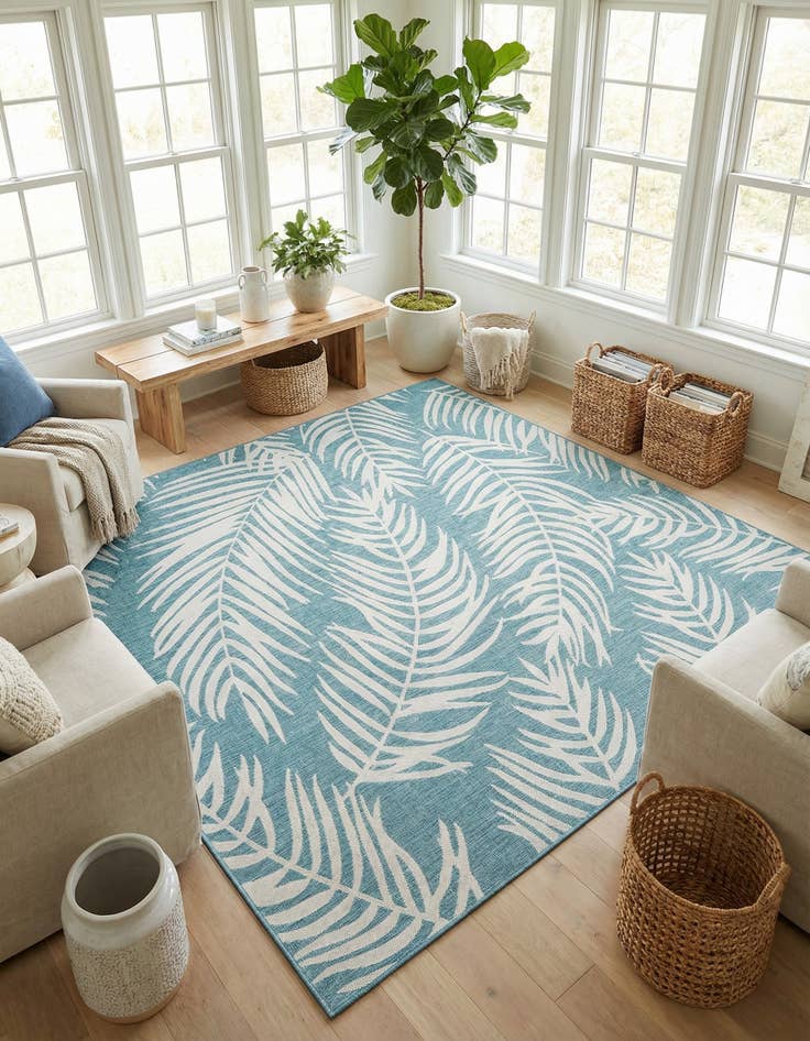 Detail image of 10' 8 x 10' 8  Washable Botanical Indoor / Outdoor Square Rug