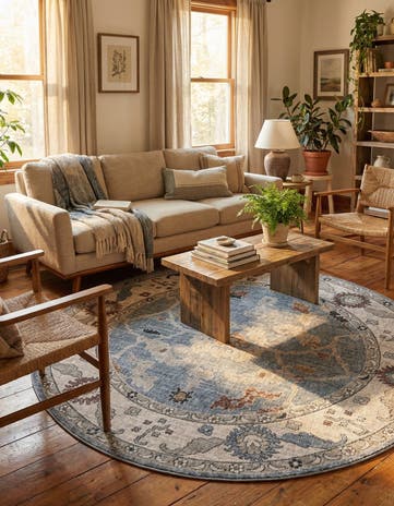 Harbor Blue Eco Traditional Round Rug