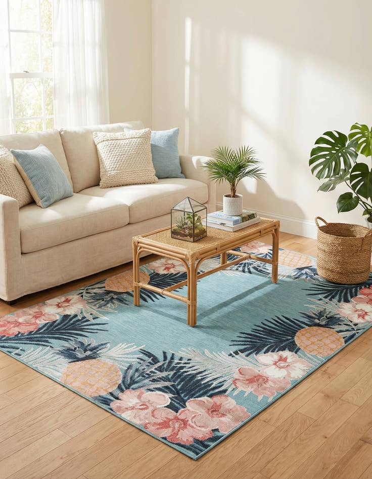 Detail image of 6' 4 x 9'  Washable Botanical Indoor / Outdoor Rug