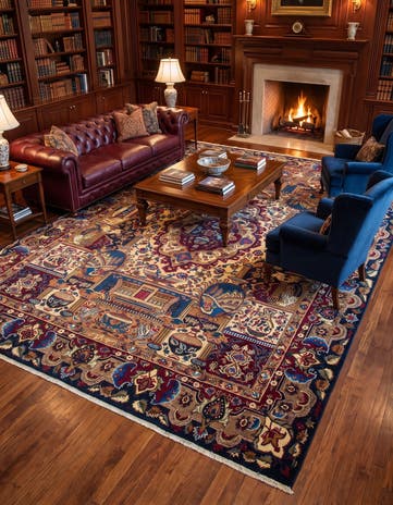 9' 7 x 12' 6 Hand Knotted Kashan Persian Wool Rug