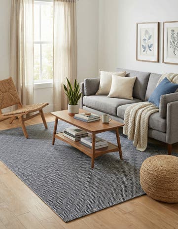 6' 1 x 9' Hand Woven Geo Trellis Flatweave Rug