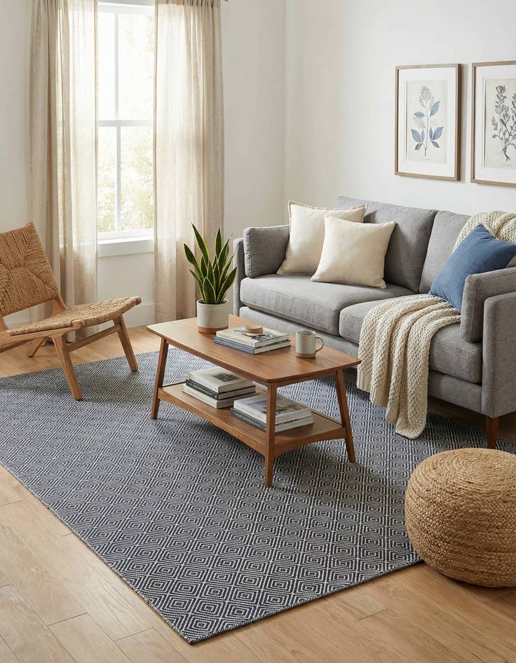 Detail image of  6' 1 x 9'  Hand Woven Geo Trellis Flatweave Rug