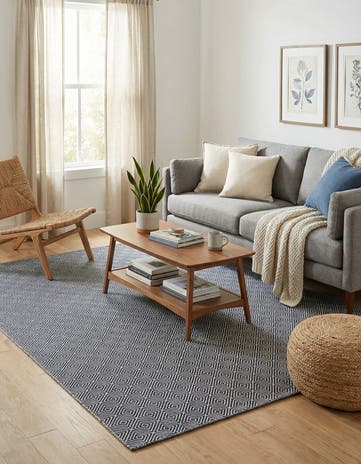 6' 1 x 9' Hand Woven Geo Trellis Flatweave Rug