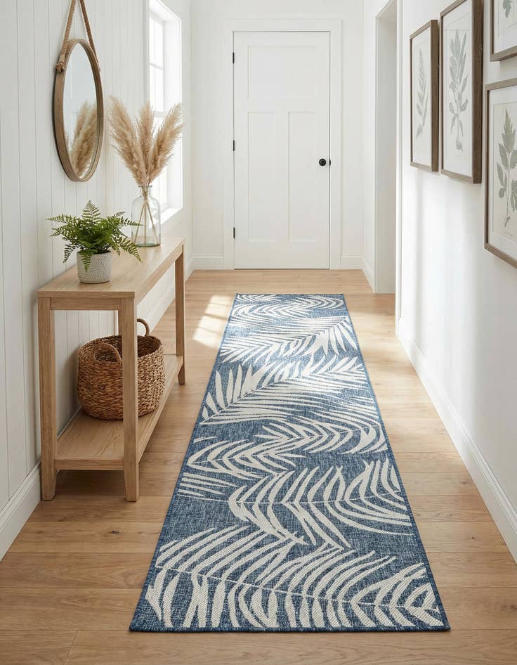 Detail image of  2' 7 x 10'  Washable Botanical Indoor / Outdoor Runner Rug