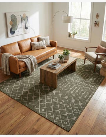 Green Easy-Clean Lattice Indoor / Outdoor Rug