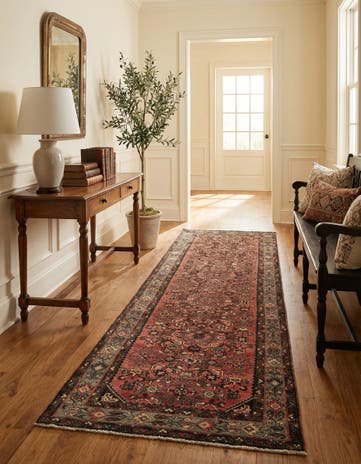 3' 5 x 9' 8 Hand Knotted Hossainabad Persian Wool Runner Rug