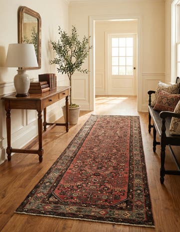 3' 5 x 9' 8 Hand Knotted Hossainabad Persian Wool Runner Rug
