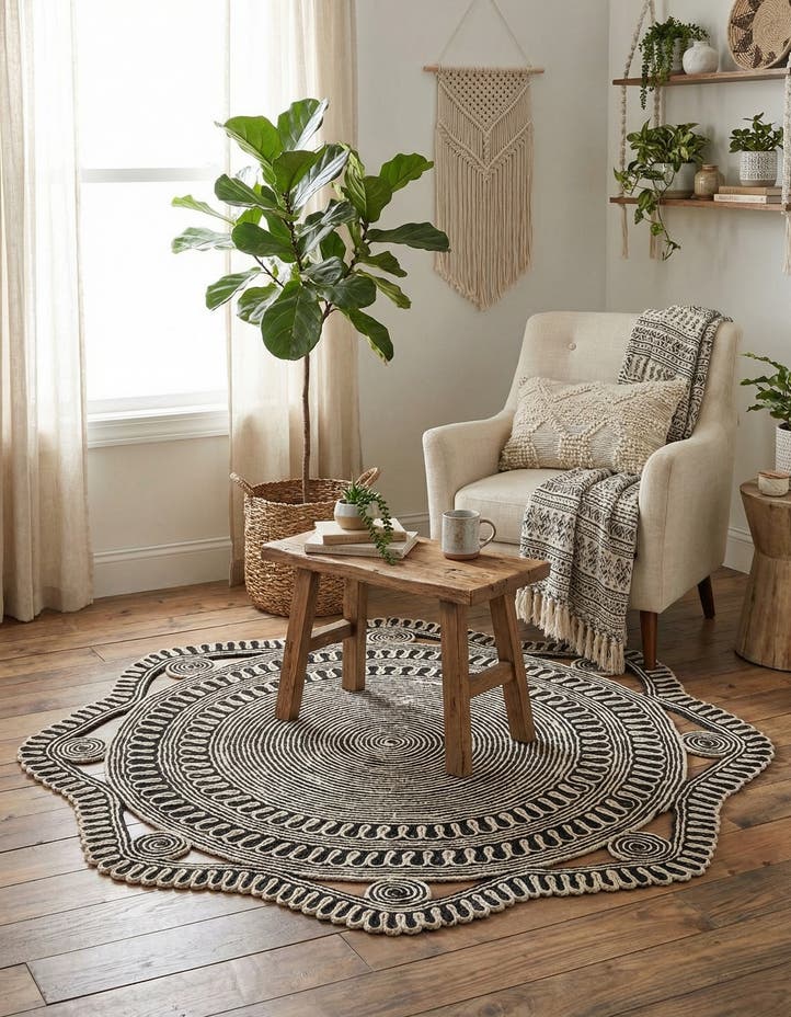 5' 1 x 5' 1 Handmade Braided Jute Round Rug