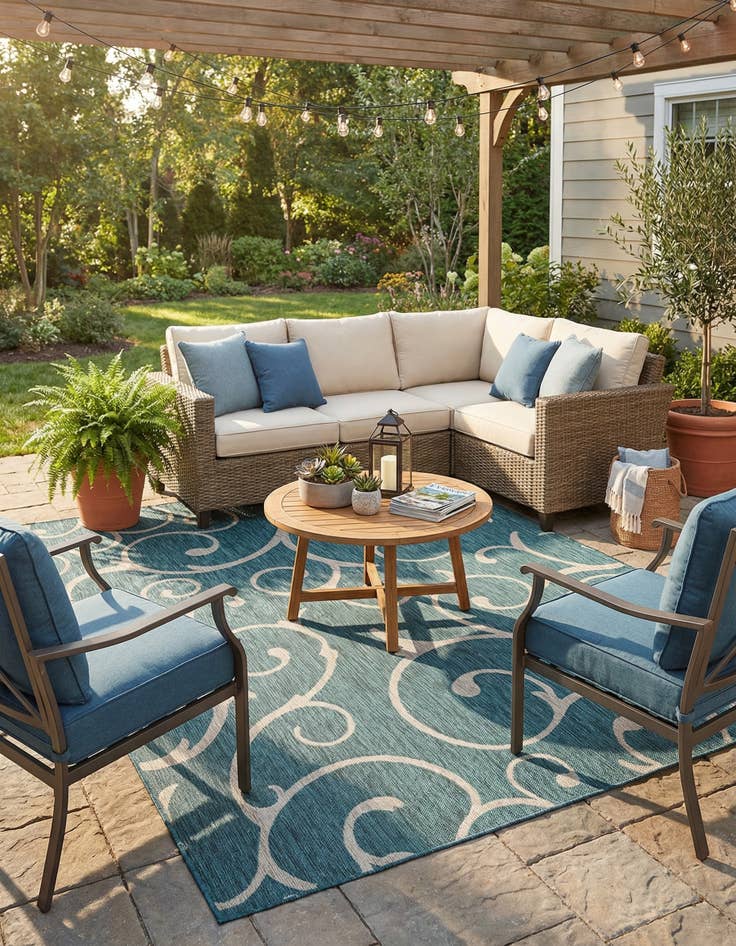 Detail image of 7' 10 x 11'  Washable Botanical Indoor / Outdoor Rug