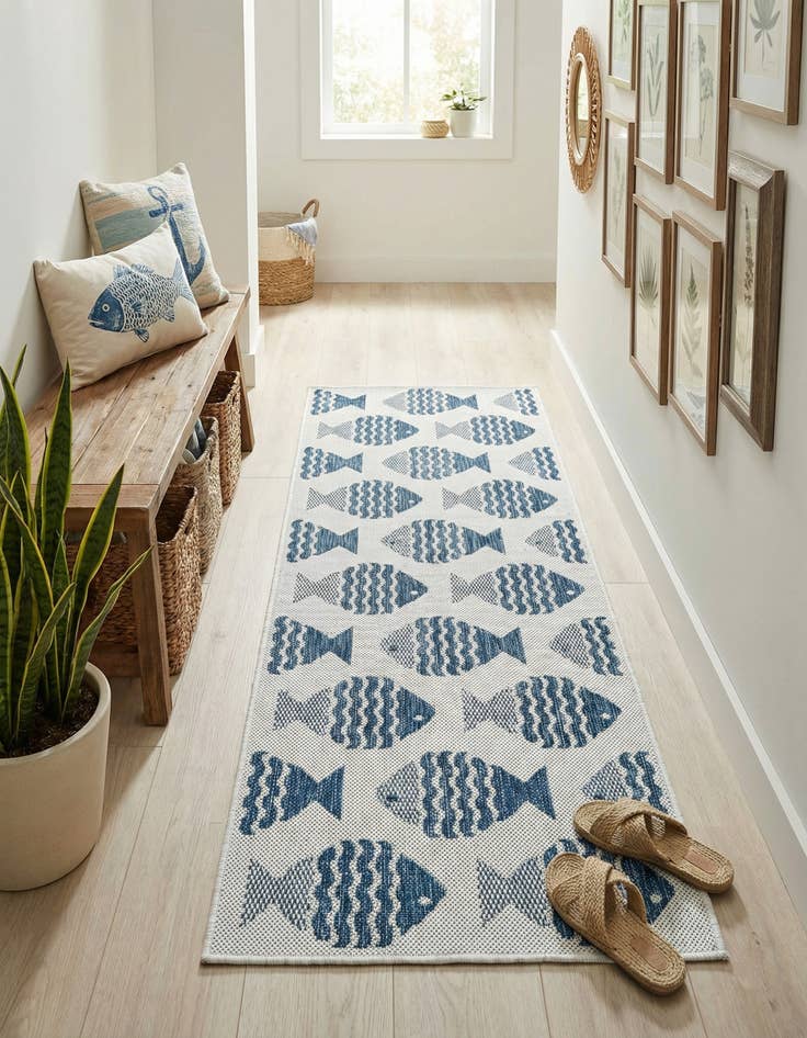Detail image of 2' x 5' 3  Washable Coastal Indoor / Outdoor Runner Rug