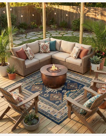 Navy Blue Easy-Clean Baja Indoor / Outdoor Square Rug