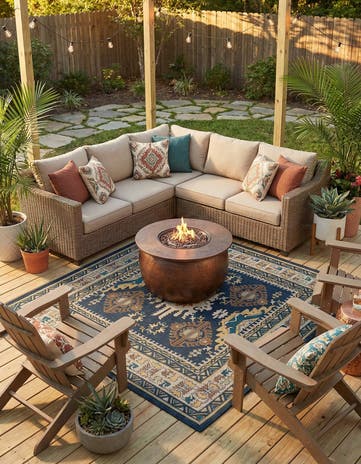 Navy Blue Easy-Clean Baja Indoor / Outdoor Square Rug