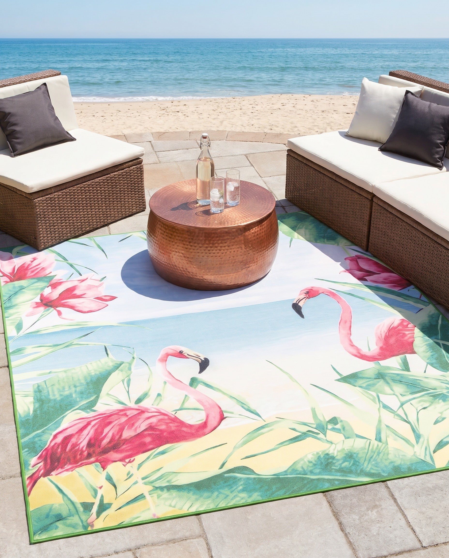 Blue and Green Easy-Clean Jill Zarin Caribbean Indoor / Outdoor Square Rug