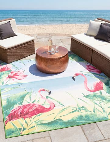Blue and Green Easy-Clean Jill Zarin Caribbean Indoor / Outdoor Square Rug