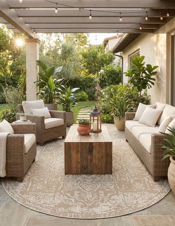 7' 10 x 7' 10 Easy-Clean Traditional Indoor / Outdoor Round Rug