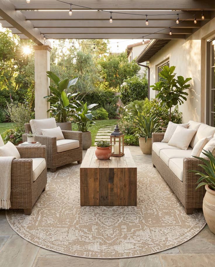 Detail image of 7' 10 x 7' 10 Easy-Clean Traditional Indoor / Outdoor Round Rug