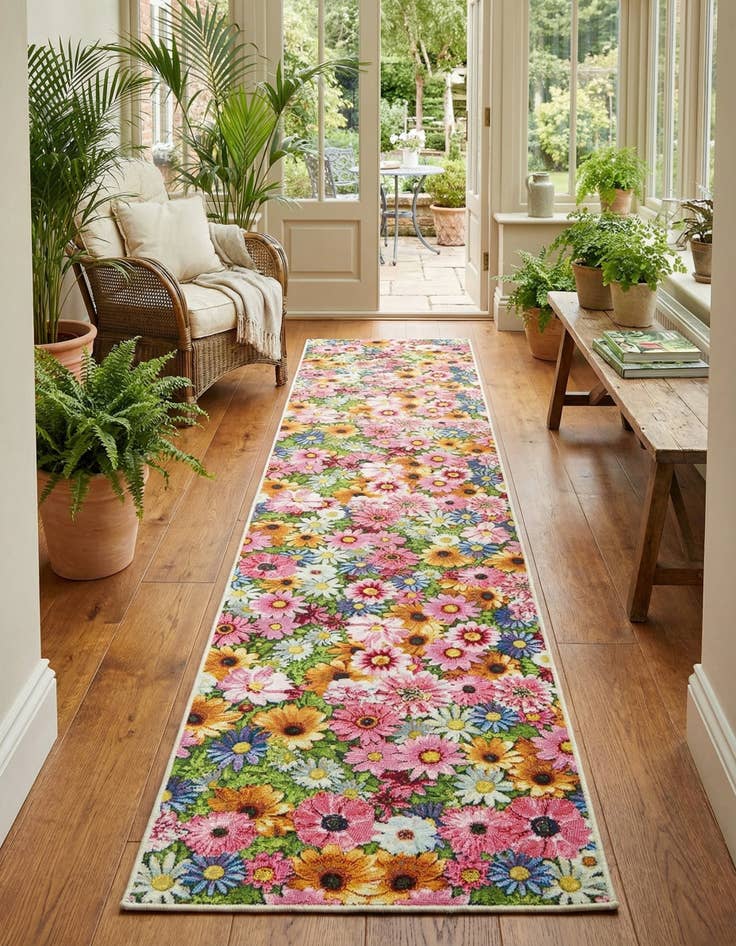 Detail image of  2' 7 x 12'  Washable Botanical Indoor / Outdoor Runner Rug
