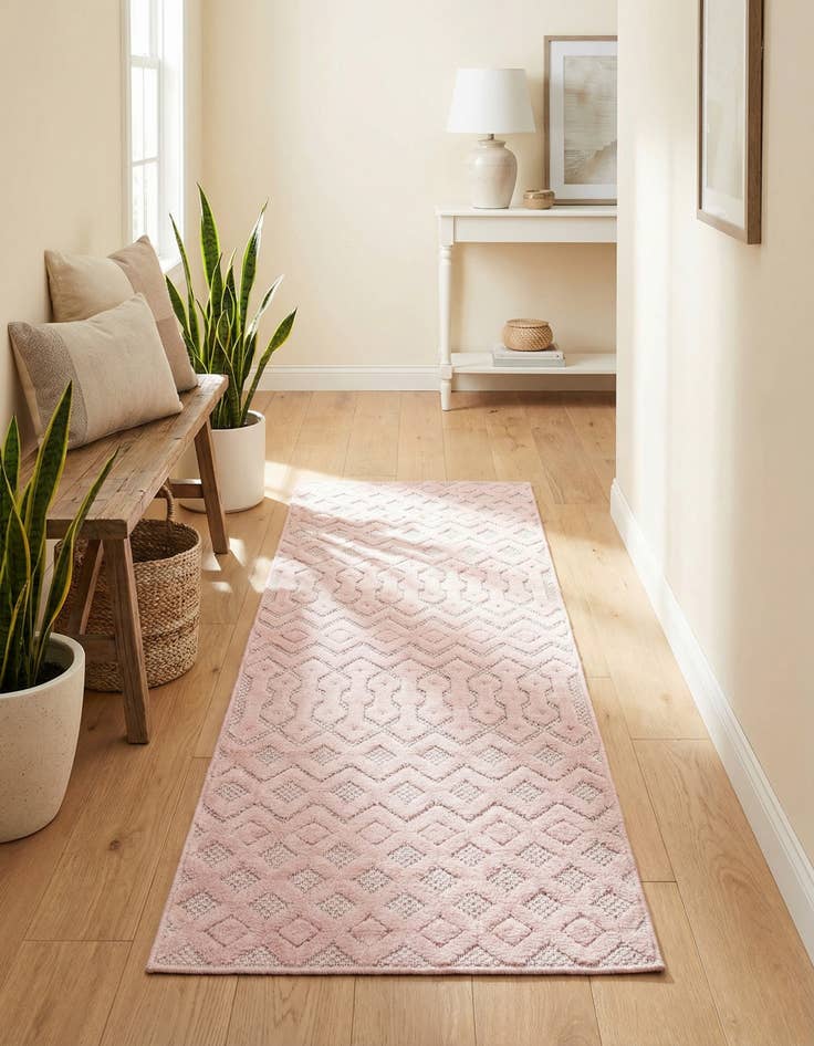 Detail image of 2' x 6'  Washable Trellis Textured Indoor / Outdoor Runner Rug