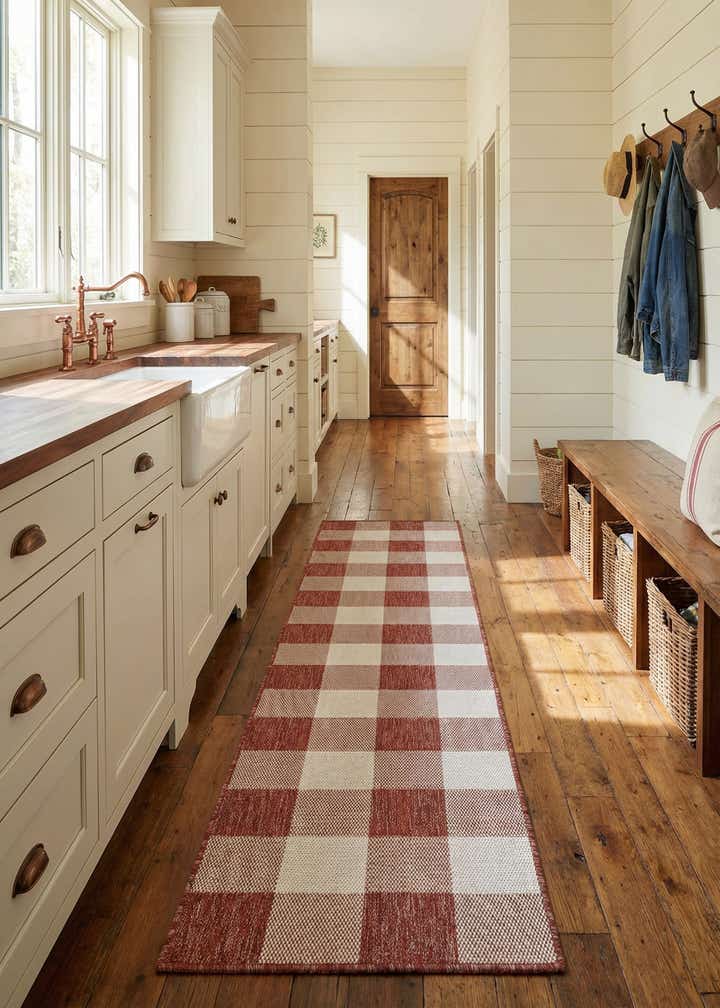 2' x 8' Easy-Clean Checkered Indoor / Outdoor Runner Rug